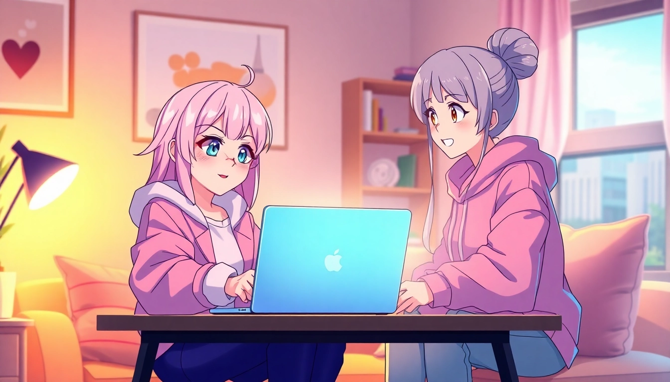 An anime-style illustration of a femboy and a nurturing mom figure in a cozy, well-lit room, engaging in a friendly conversation.