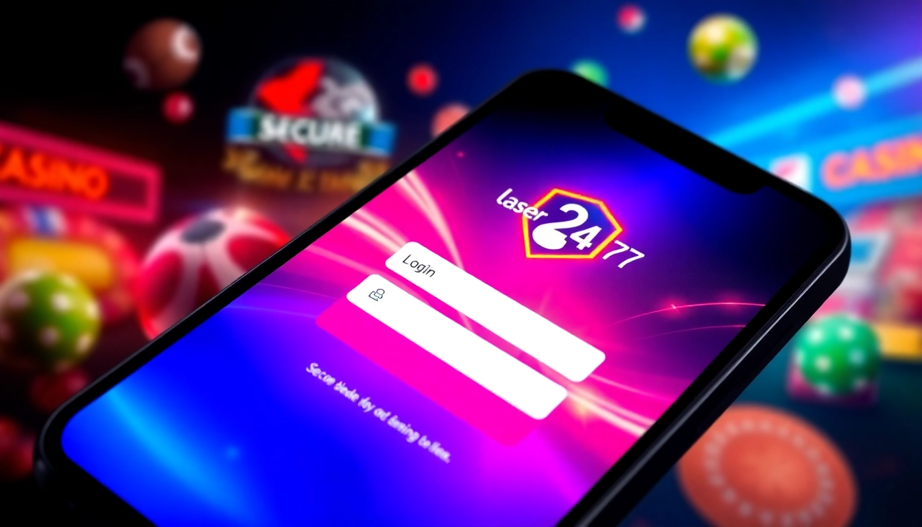Secure Laser247 Login screen on mobile device with sports and casino icons, emphasizing safe access for online betting.