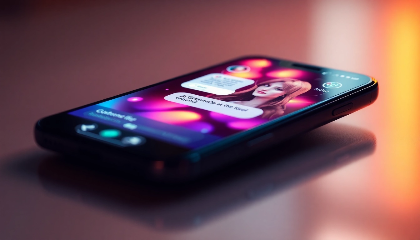 AI girlfriend app interface showing personalized chat with a realistic virtual partner in a modern setting for immersive NSFW conversations.