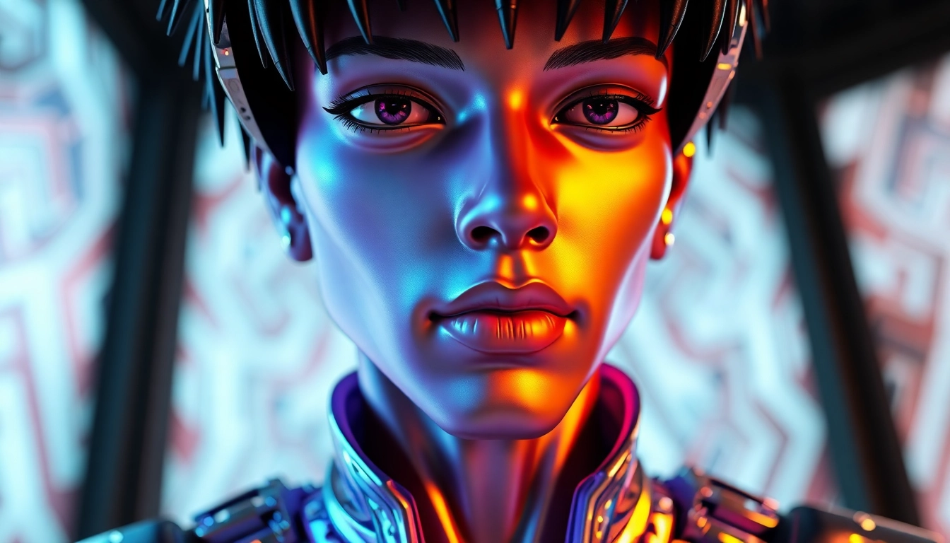 未來感3D數位角色公仔，展現高細節與光影效果，融合科技與藝術的氛圍
