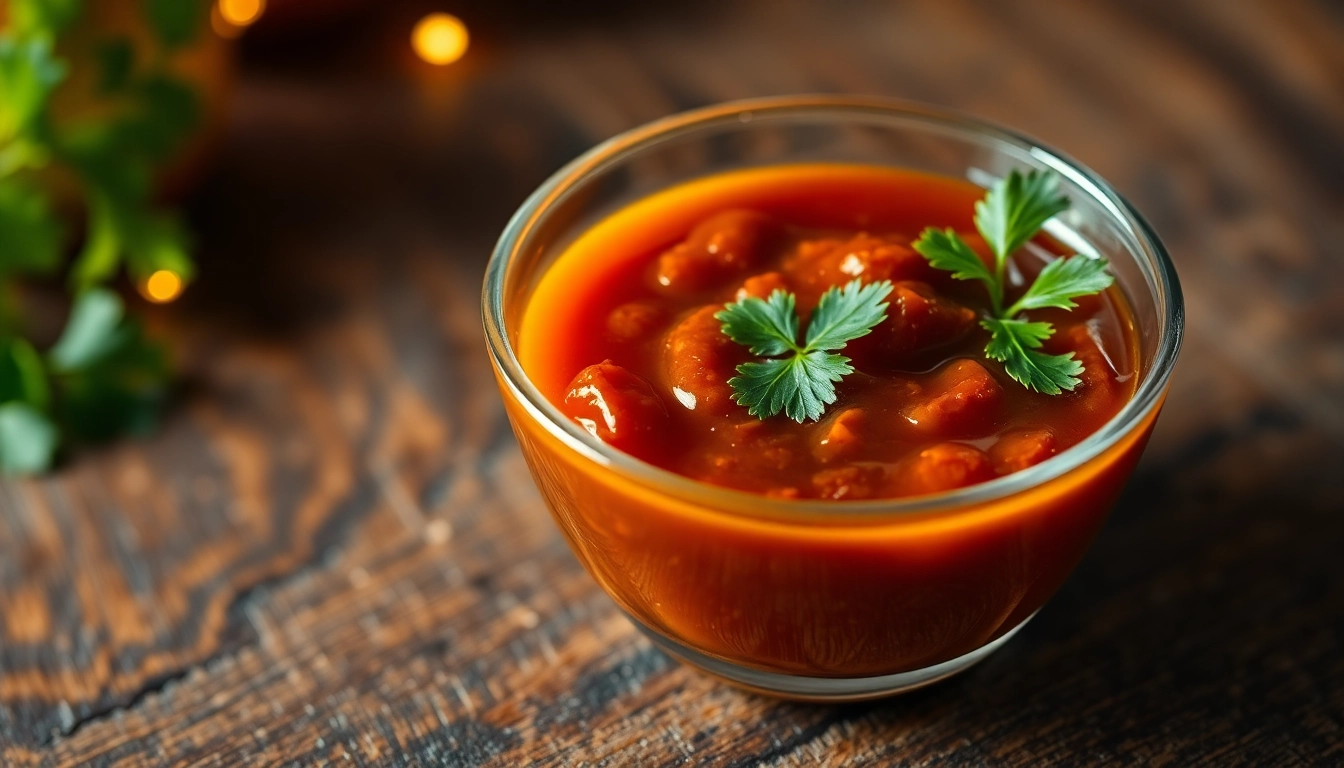 Tangy Tamarind Chutney served with traditional Indian dishes and fresh herbs for authentic flavor